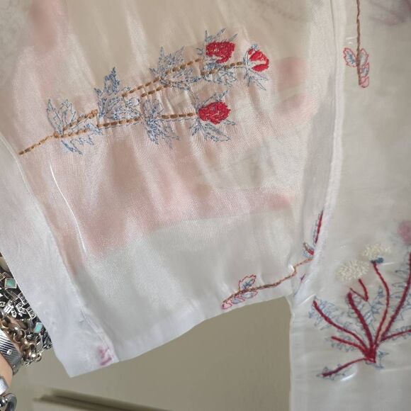 NKM Holdings Unisex Sheer White Organza Embroidered Hawaiian Shirt, NWOT, XL - Picture 3 of 9